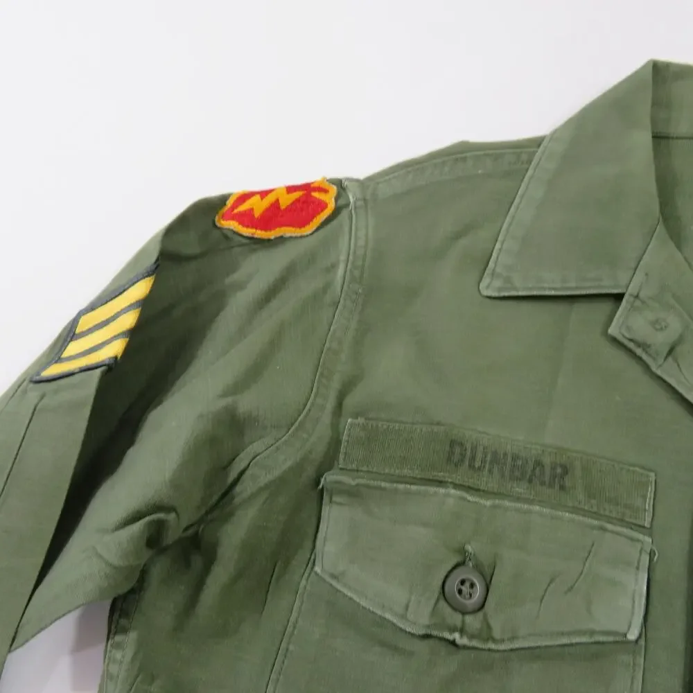 Military Cotton Sateen Shirt Vietnam Era OD Green Army Sz 15.5 x 33 1960s